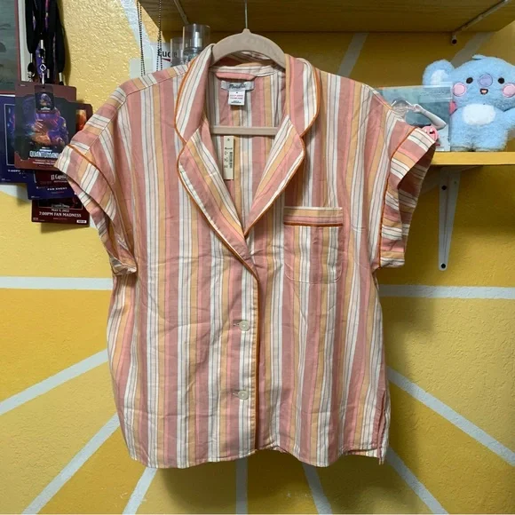 NWT Madewell Bedtime Pajama Top in Rainbow Stripe Size Medium - Picture 2 of 6